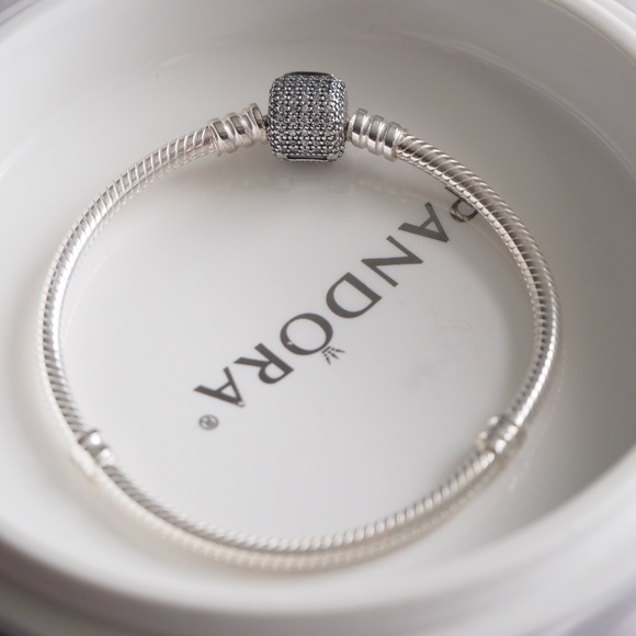 Pandora Moments Sparkling Pavé Clasp Snake Chain Bracelet 590723CZ-17 - Picture 7 of 9